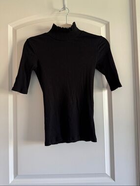 Scotch & Soda Black Ribbed Mock Neck Short Sleeve Top